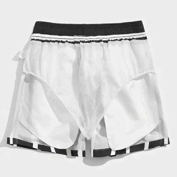 Black Vacation Style Striped Men's Swim Trunks - Picture 6 of 6